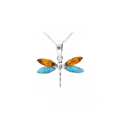 MILENA Baltic Amber Dragonfly - Turquoise Necklace