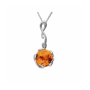 MILENA necklace Silver and Amber Elegant Round