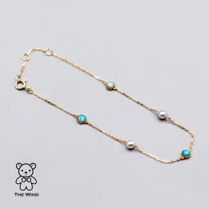 Minimalist Australian Solid Opal & Pearl Bracelet 18k Yellow Gold