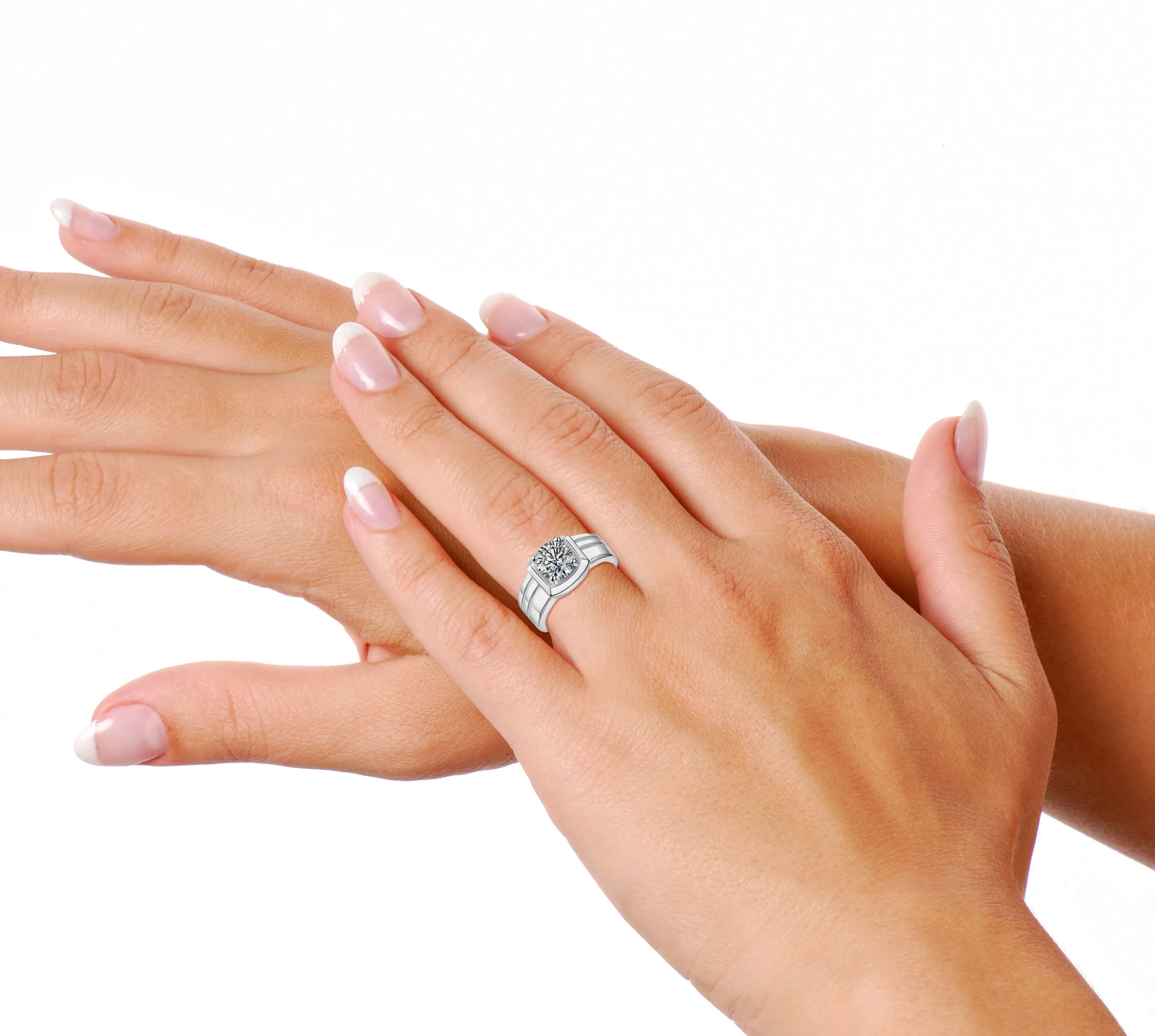 Monfort Moissanite Grooved Engagement Adjustable Ring