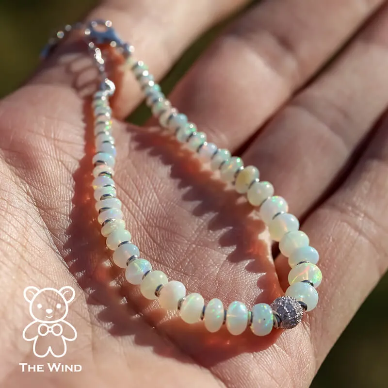Natural Ethiopian Opal Beaded Bracelet 925 Sterling Silver