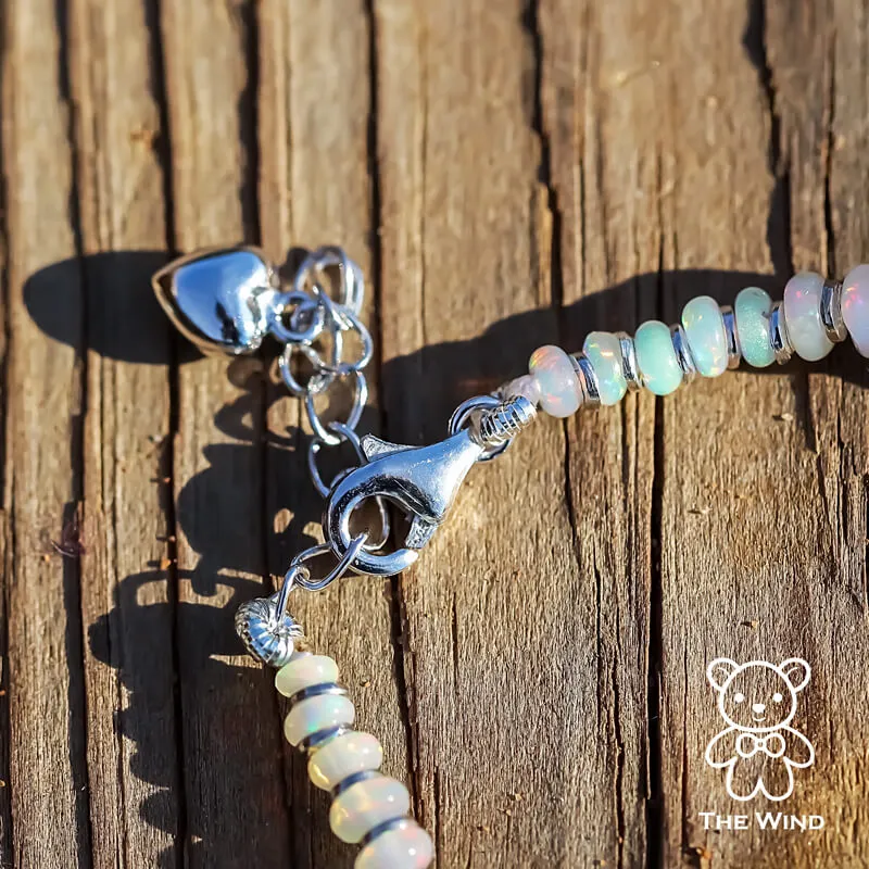 Natural Ethiopian Opal Beaded Bracelet 925 Sterling Silver