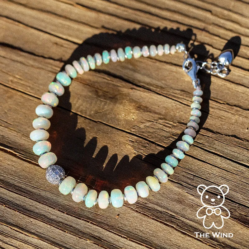 Natural Ethiopian Opal Beaded Bracelet 925 Sterling Silver