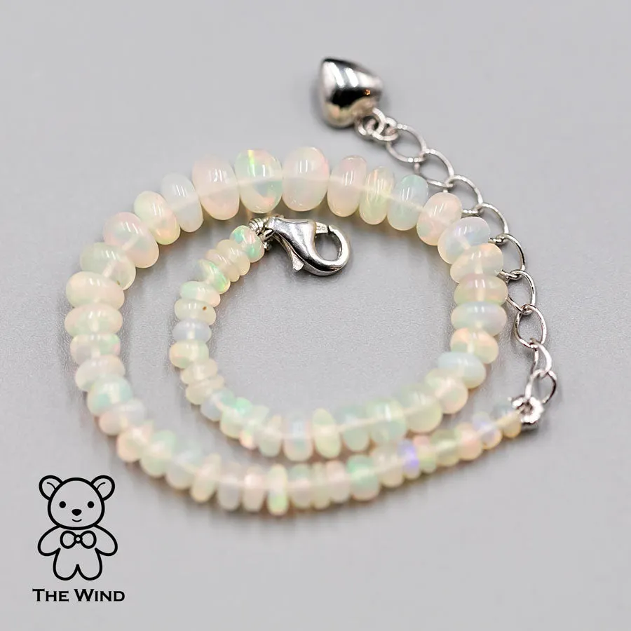 Natural Ethiopian Opal Beaded Bracelet 925 Sterling Silver