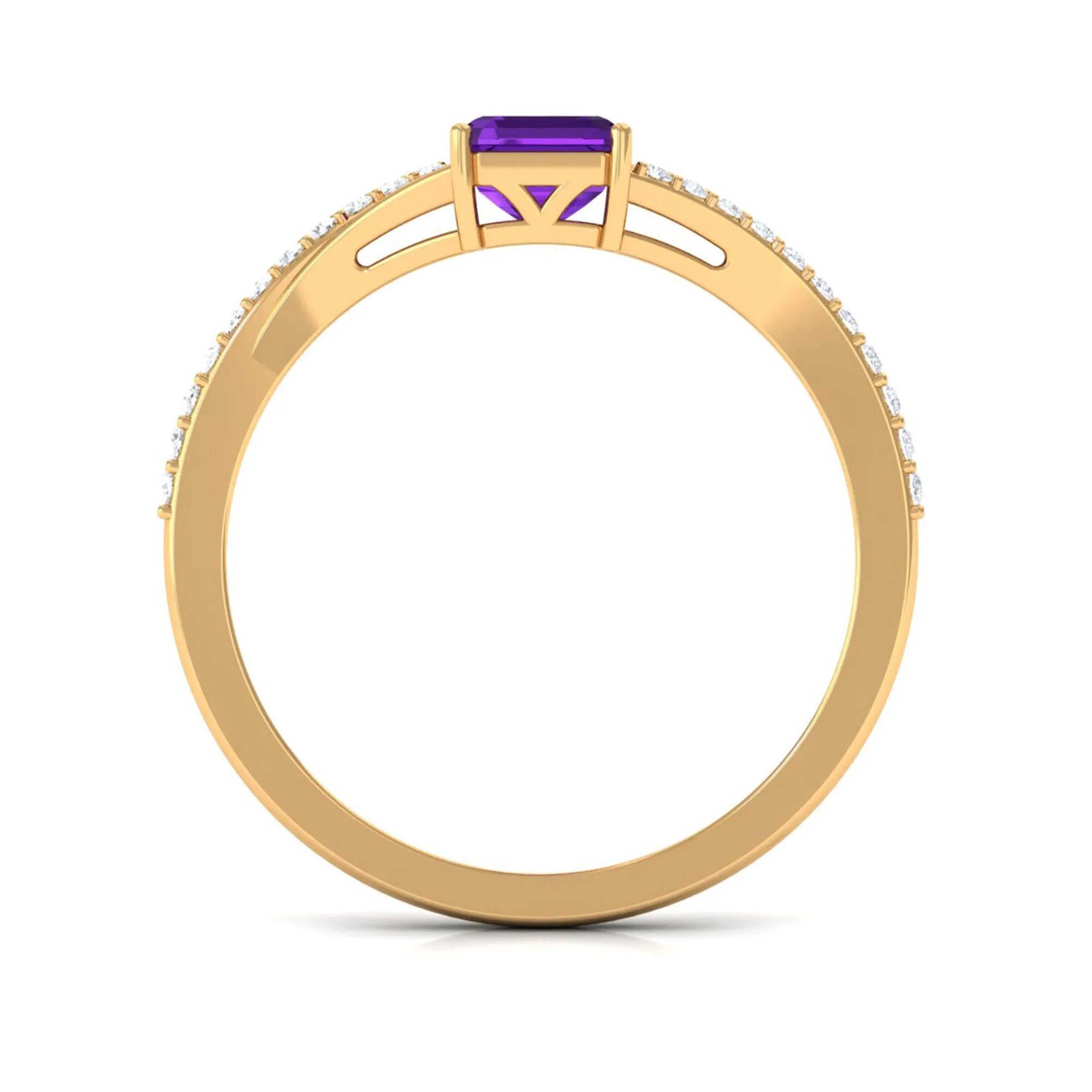 Octagon Cut Solitaire Amethyst Engagement Ring with Diamond
