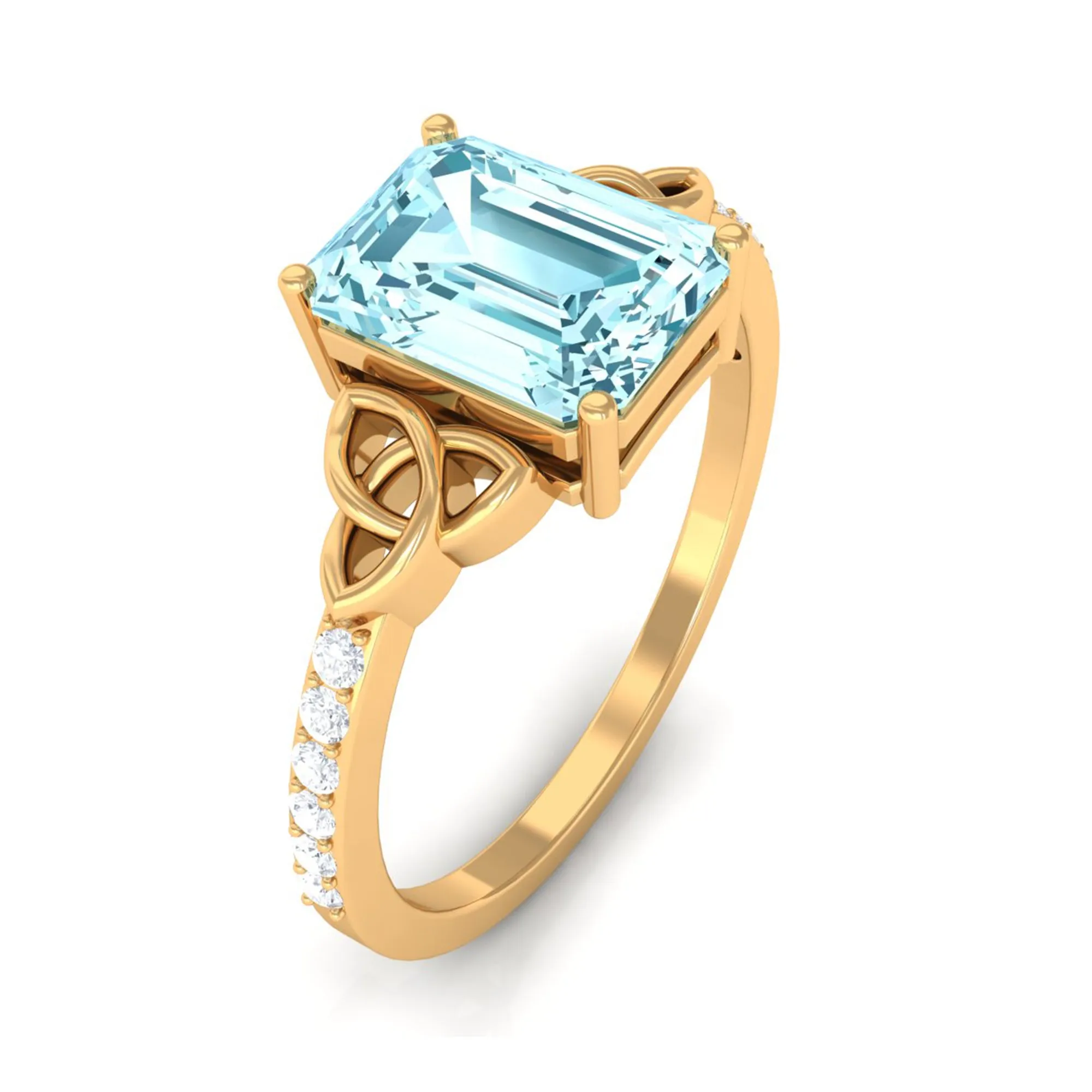 Octagon Cut Solitaire Aquamarine Celtic Engagement Ring with Diamond