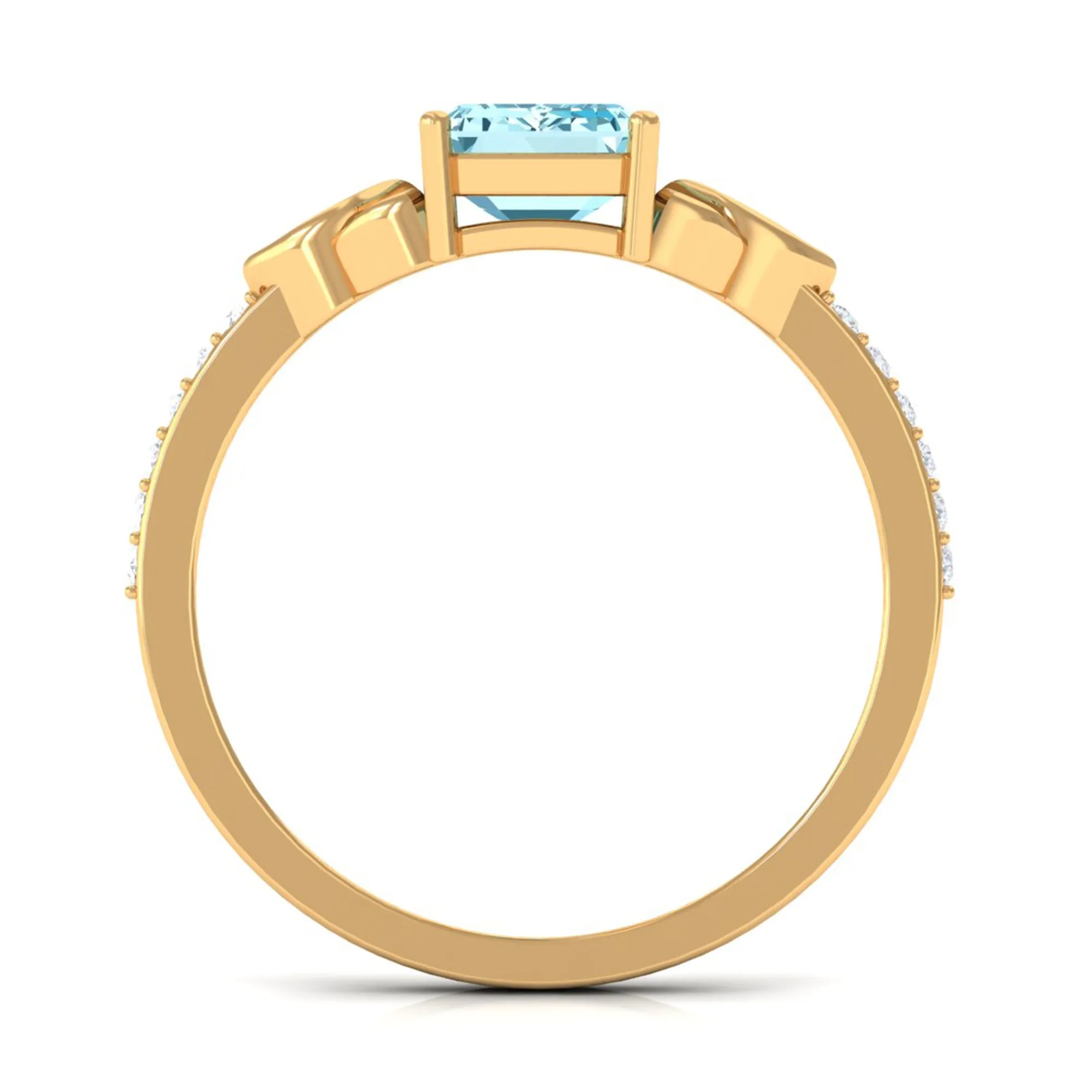 Octagon Cut Solitaire Aquamarine Celtic Engagement Ring with Diamond