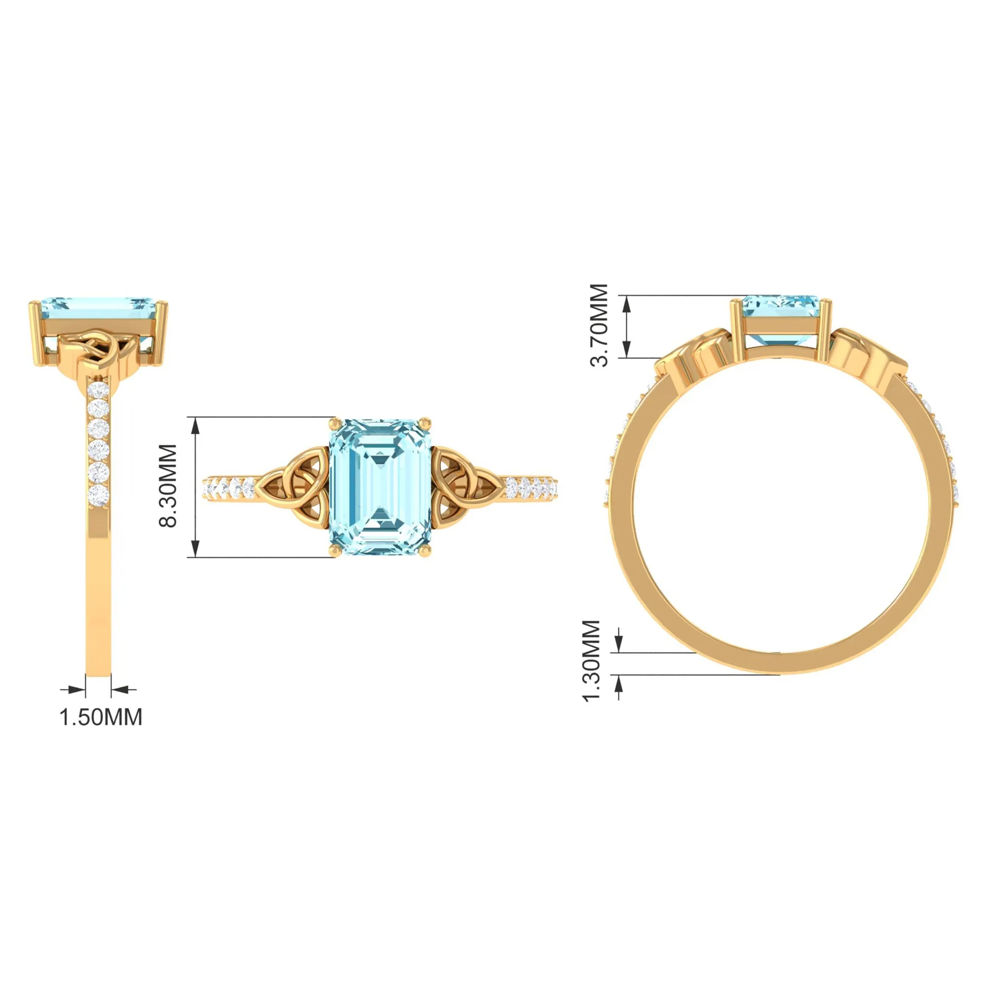 Octagon Cut Solitaire Aquamarine Celtic Engagement Ring with Diamond