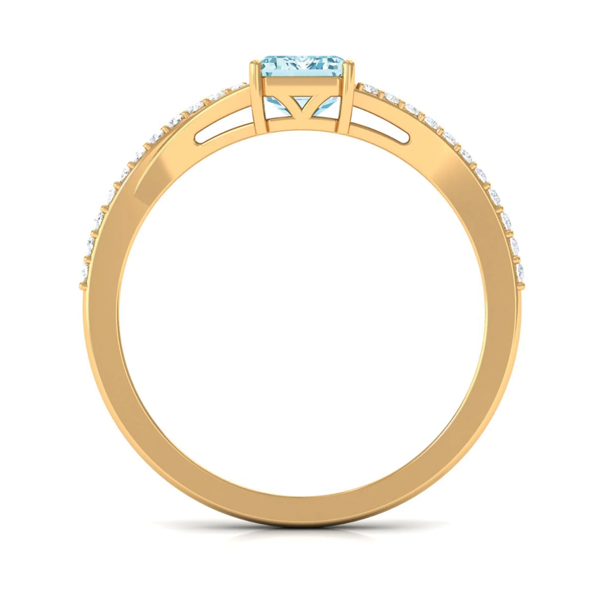Octagon Cut Solitaire Aquamarine Engagement Ring with Diamond