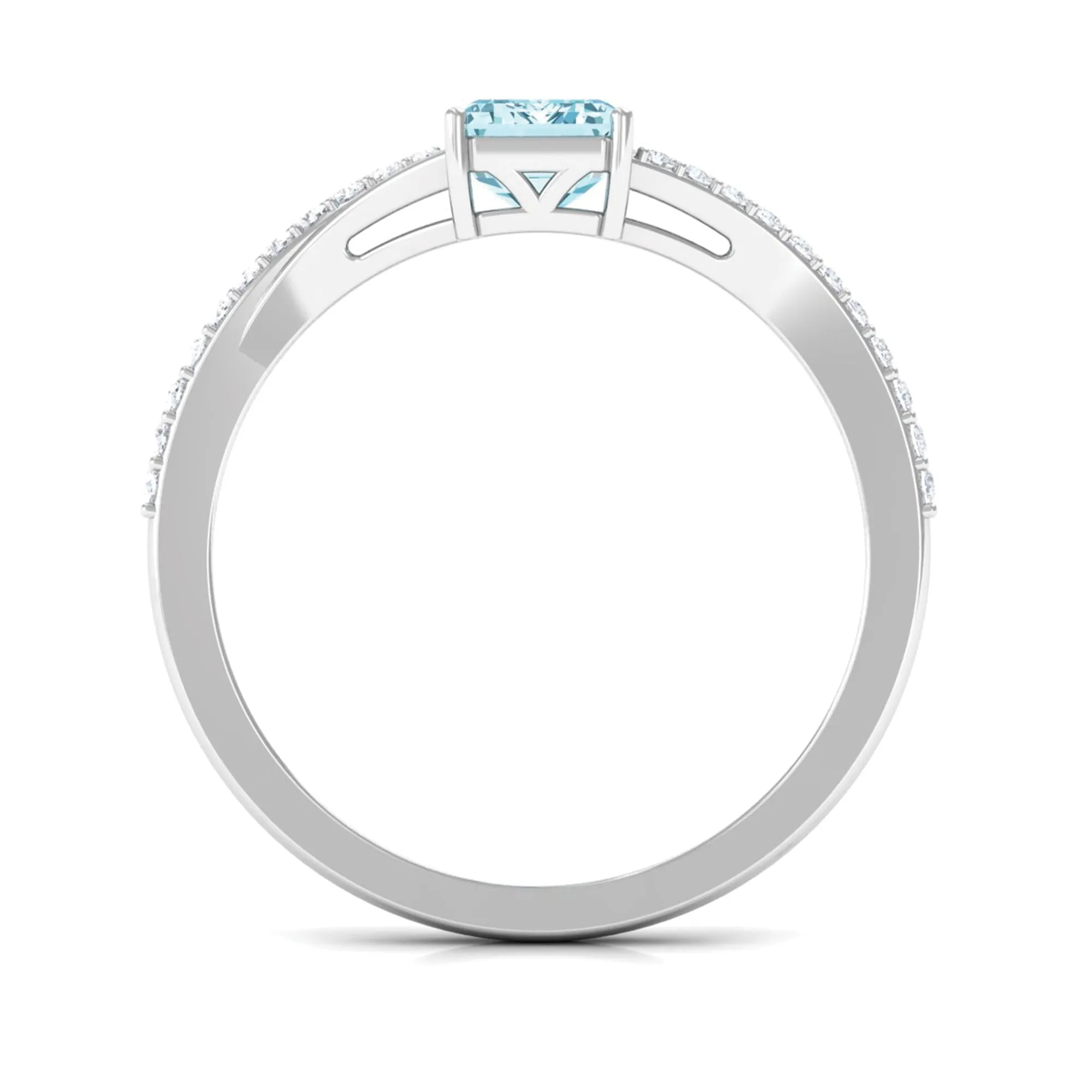Octagon Cut Solitaire Aquamarine Engagement Ring with Diamond