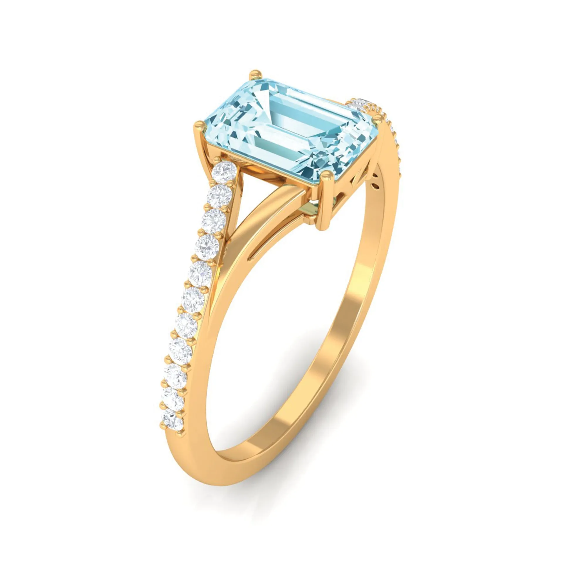 Octagon Cut Solitaire Aquamarine Engagement Ring with Diamond