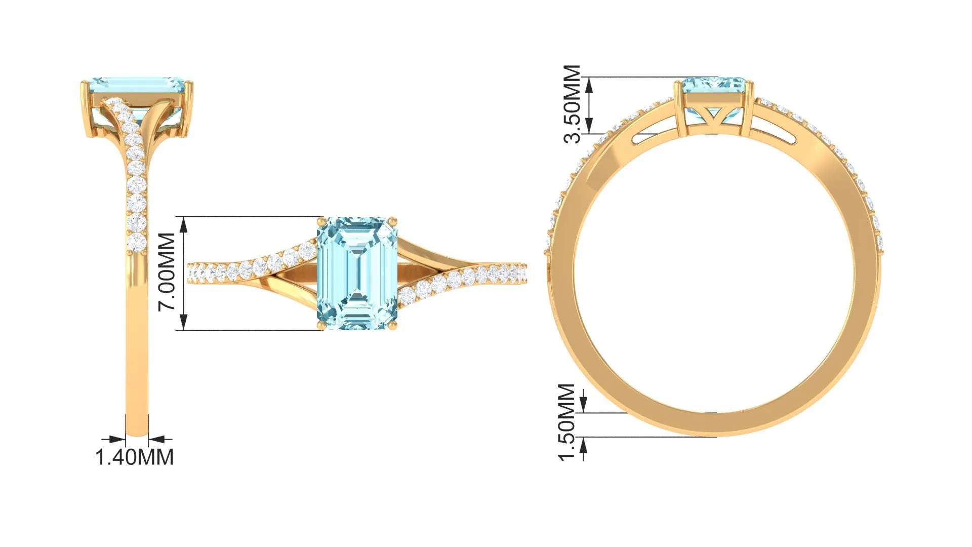 Octagon Cut Solitaire Aquamarine Engagement Ring with Diamond