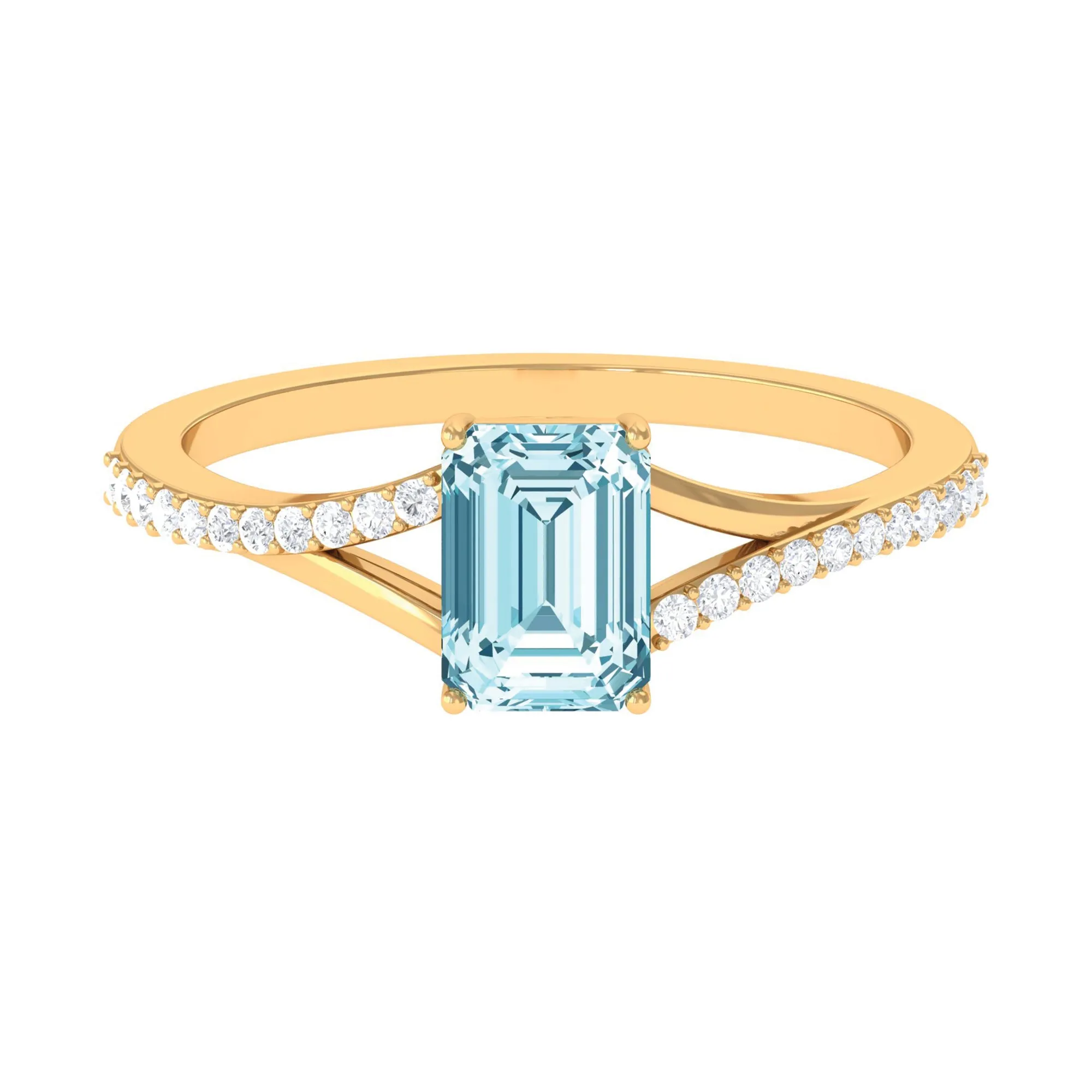 Octagon Cut Solitaire Aquamarine Engagement Ring with Diamond