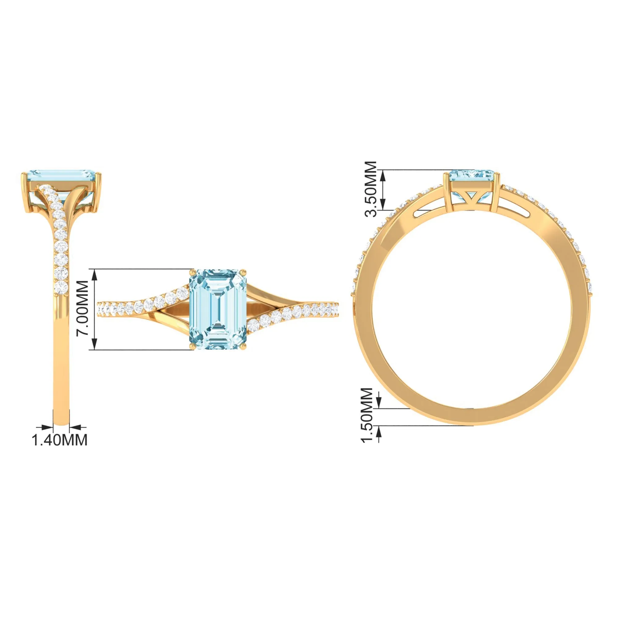 Octagon Cut Solitaire Aquamarine Engagement Ring with Diamond