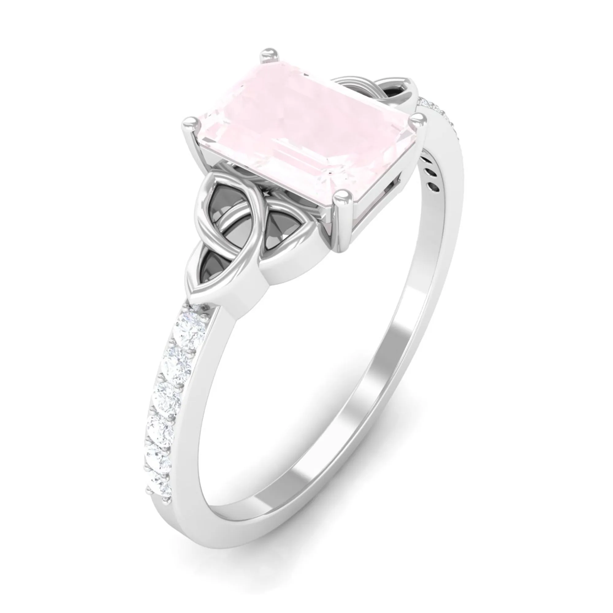 Octagon Cut Solitaire Rose Quartz Celtic Knot Engagement Ring with Diamond