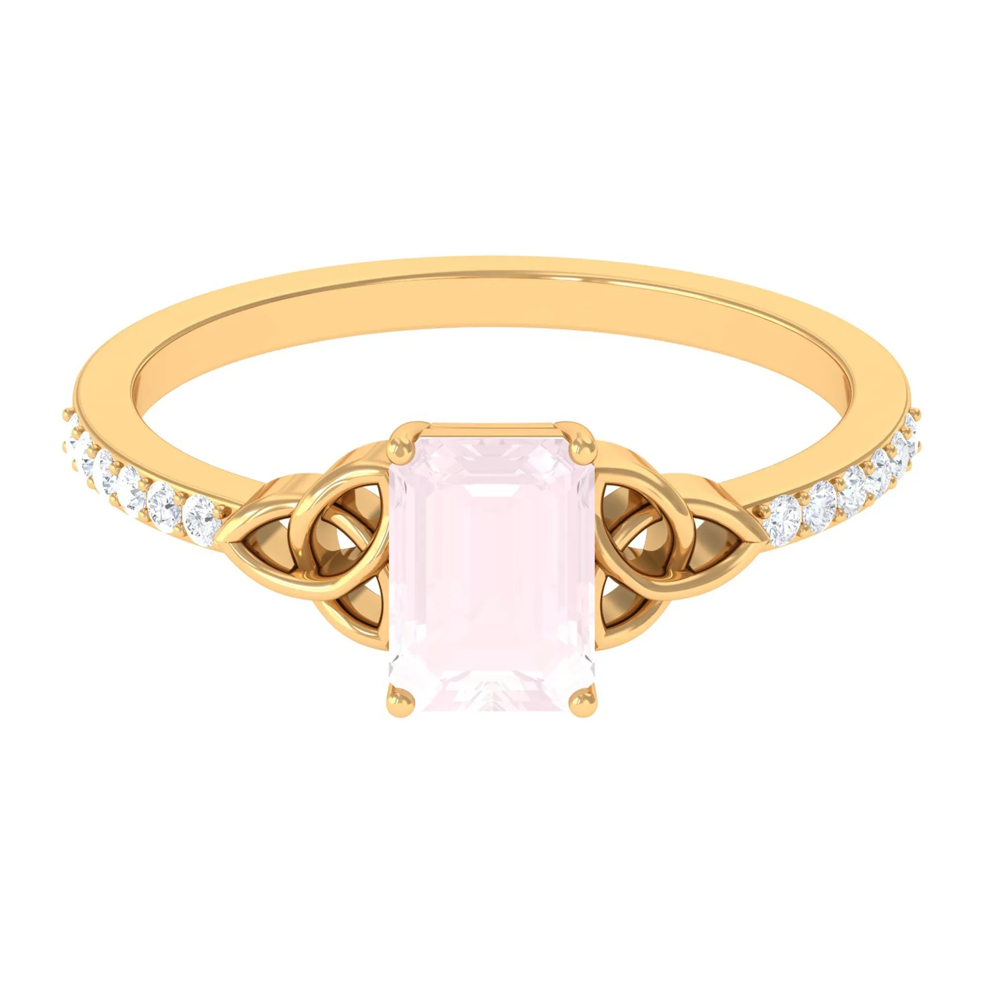 Octagon Cut Solitaire Rose Quartz Celtic Knot Engagement Ring with Diamond