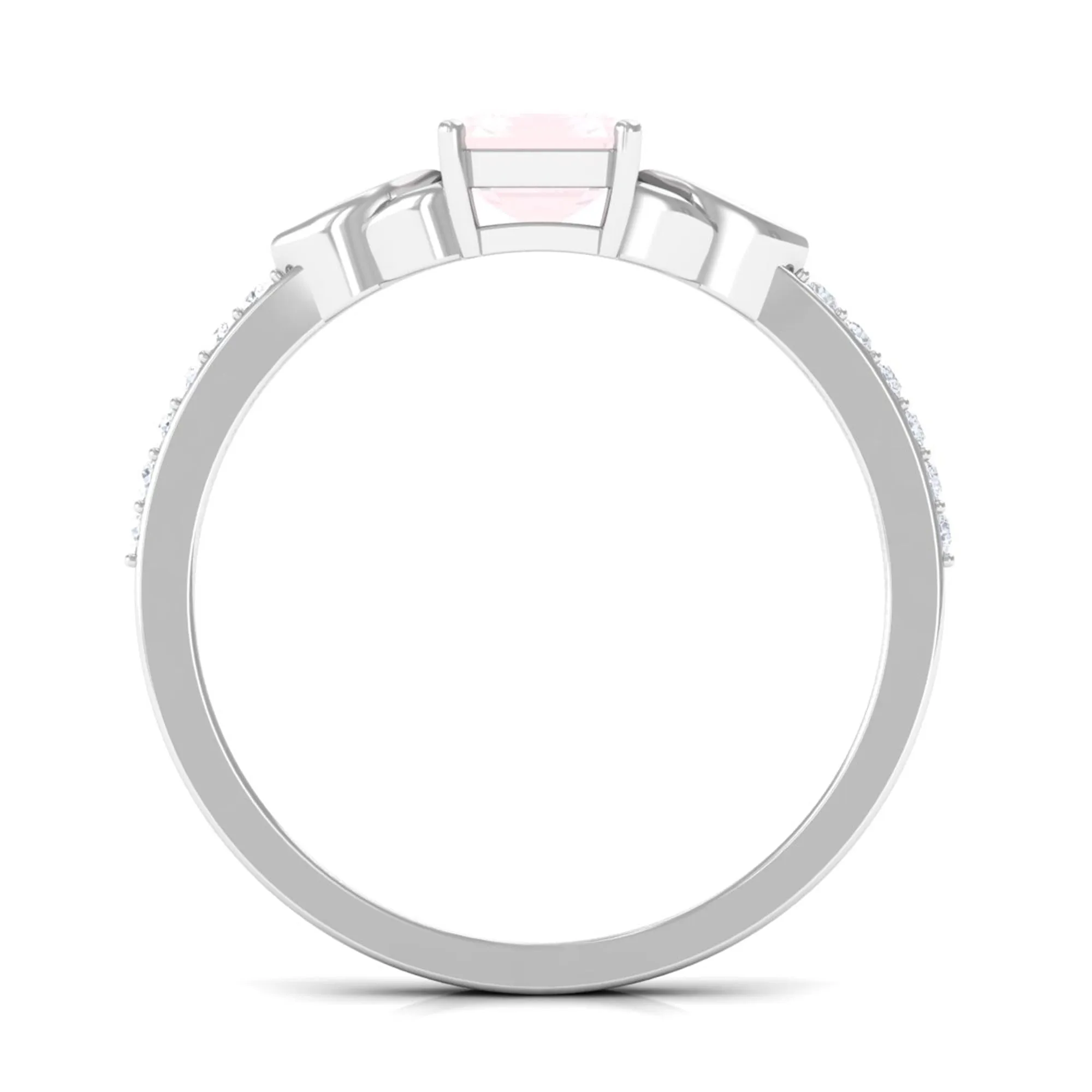 Octagon Cut Solitaire Rose Quartz Celtic Knot Engagement Ring with Diamond
