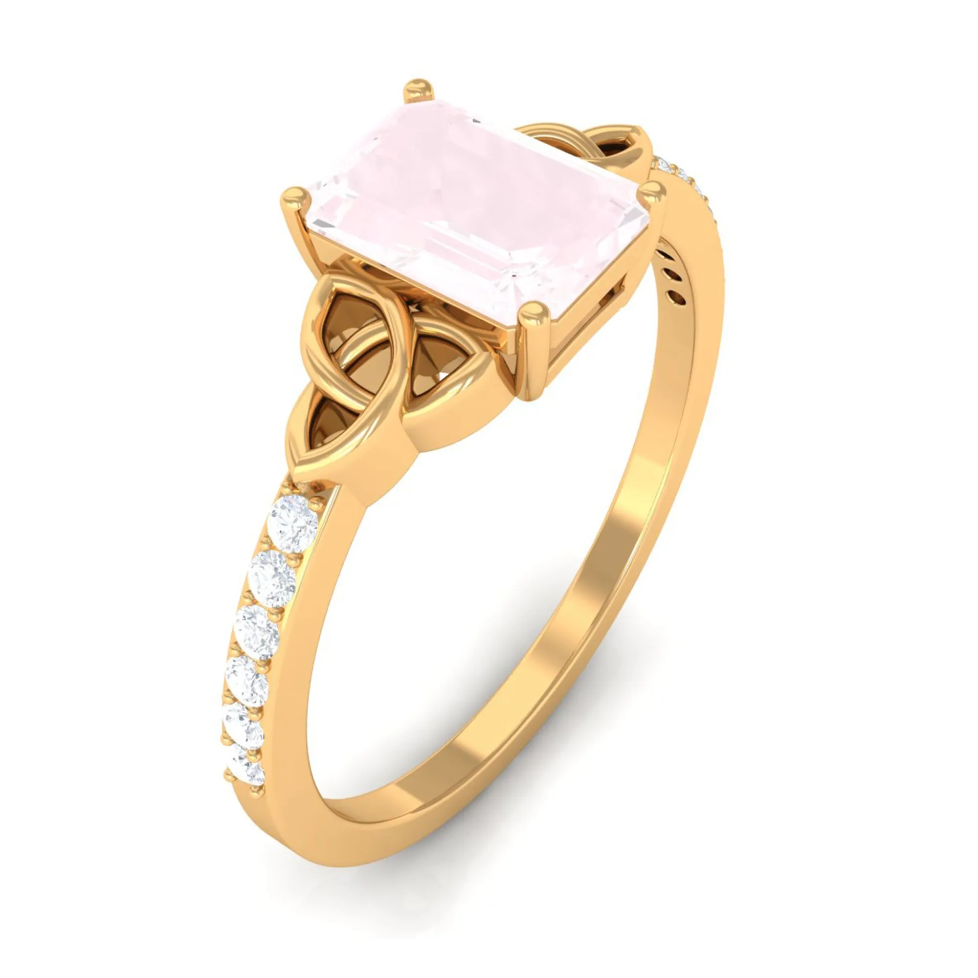 Octagon Cut Solitaire Rose Quartz Celtic Knot Engagement Ring with Diamond