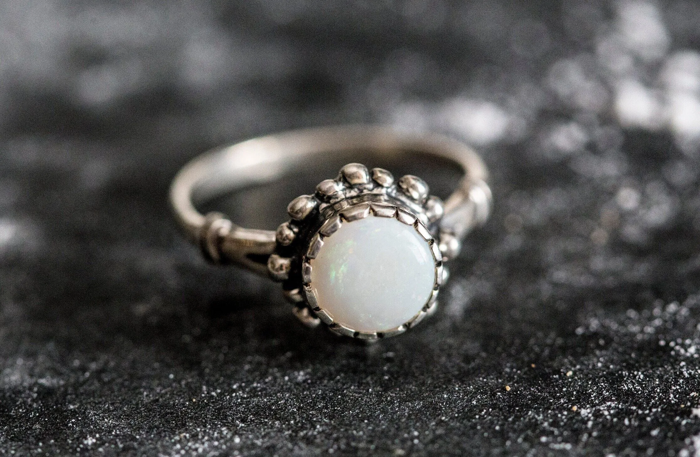 Opal Flower Ring - Solitaire Opal Ring - Boho Statement Ring