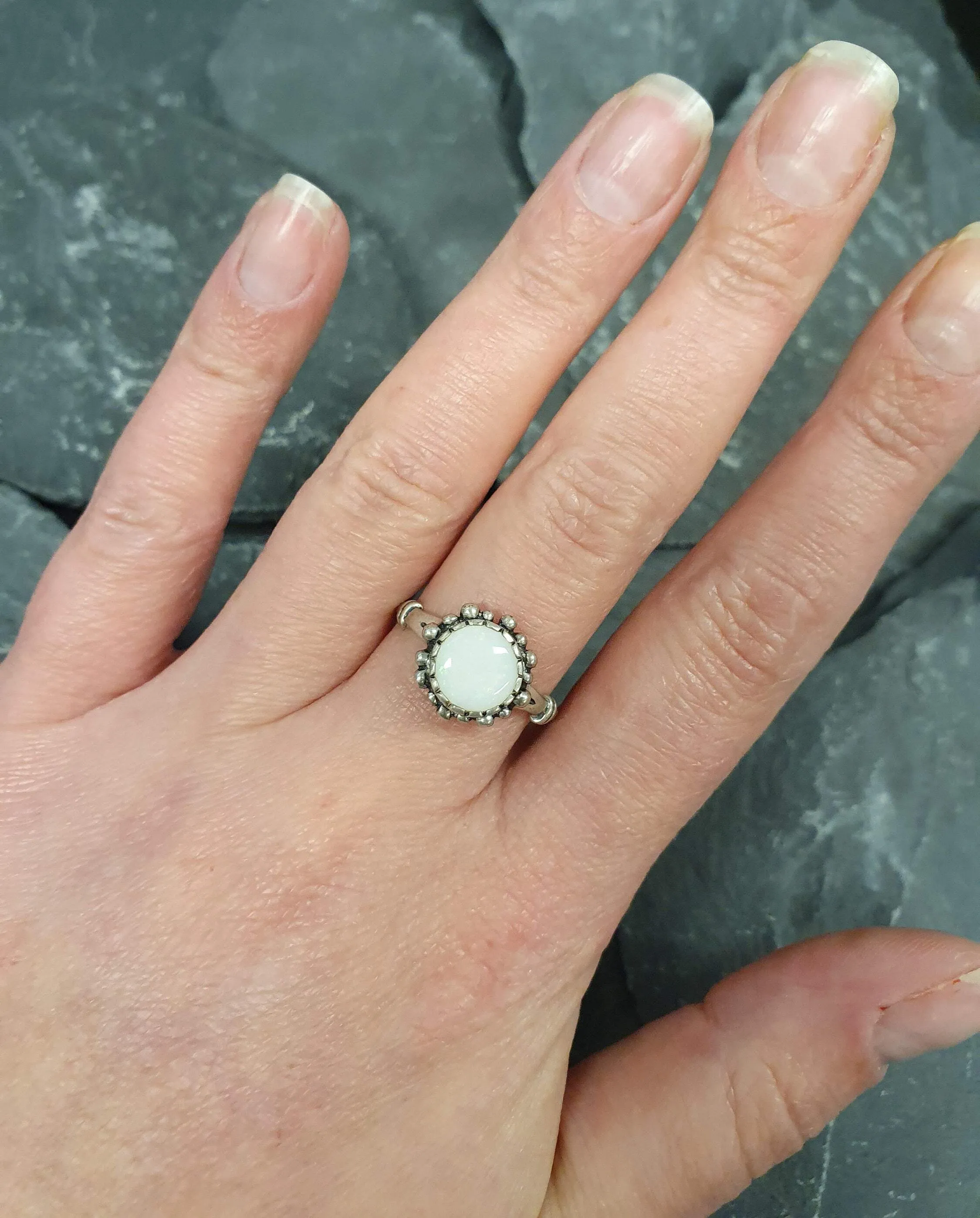 Opal Flower Ring - Solitaire Opal Ring - Boho Statement Ring