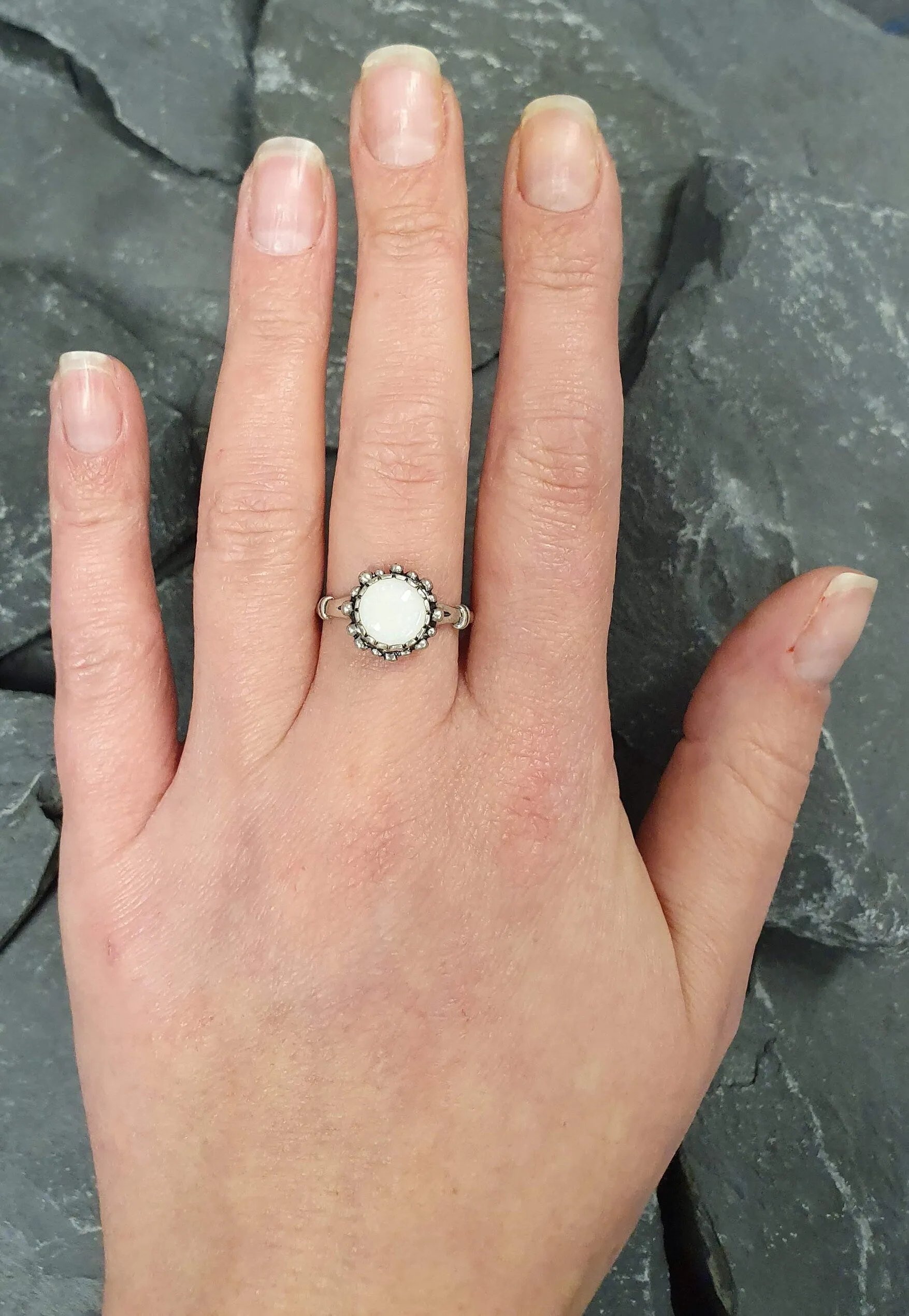 Opal Flower Ring - Solitaire Opal Ring - Boho Statement Ring