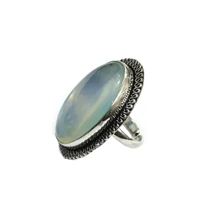 Opalite Adjustable Unisex Fancy Oval Ring In German Silver