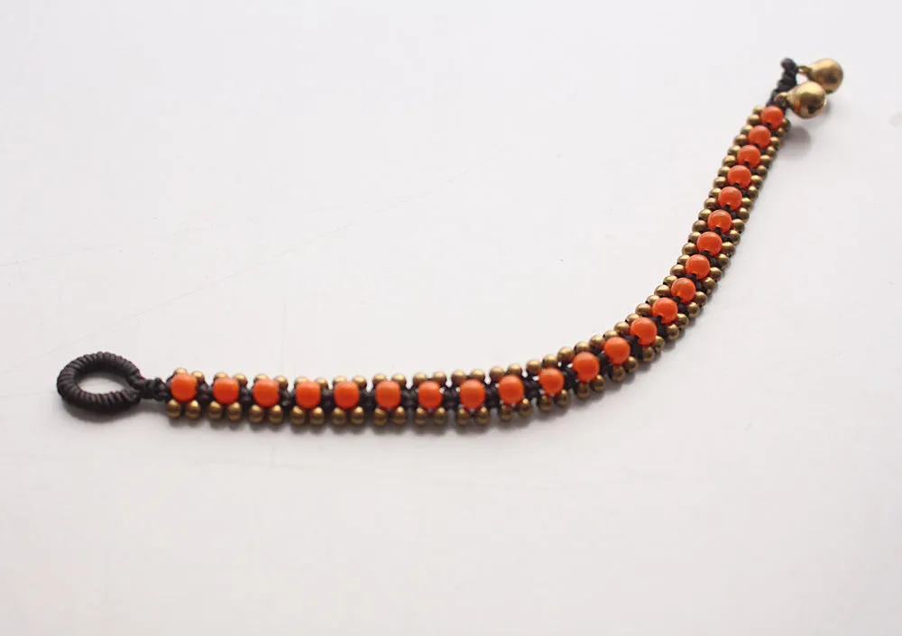 Orange Handwoven Glass Beads Teen Anklet