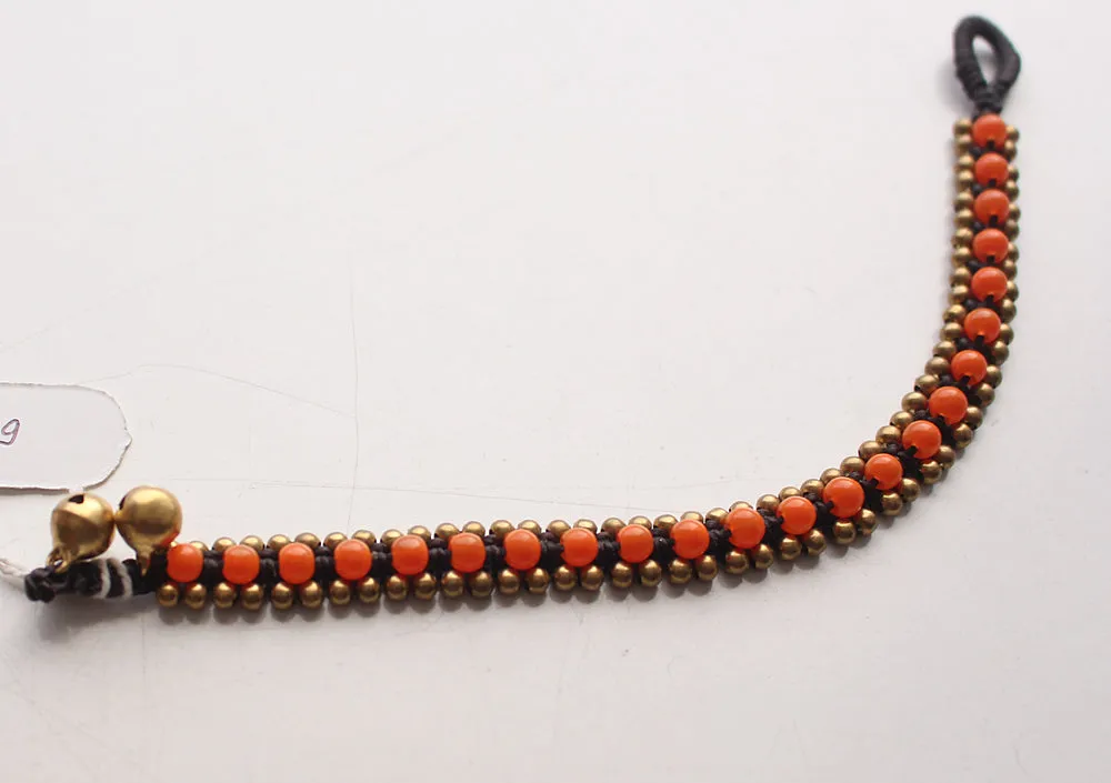 Orange Handwoven Glass Beads Teen Anklet