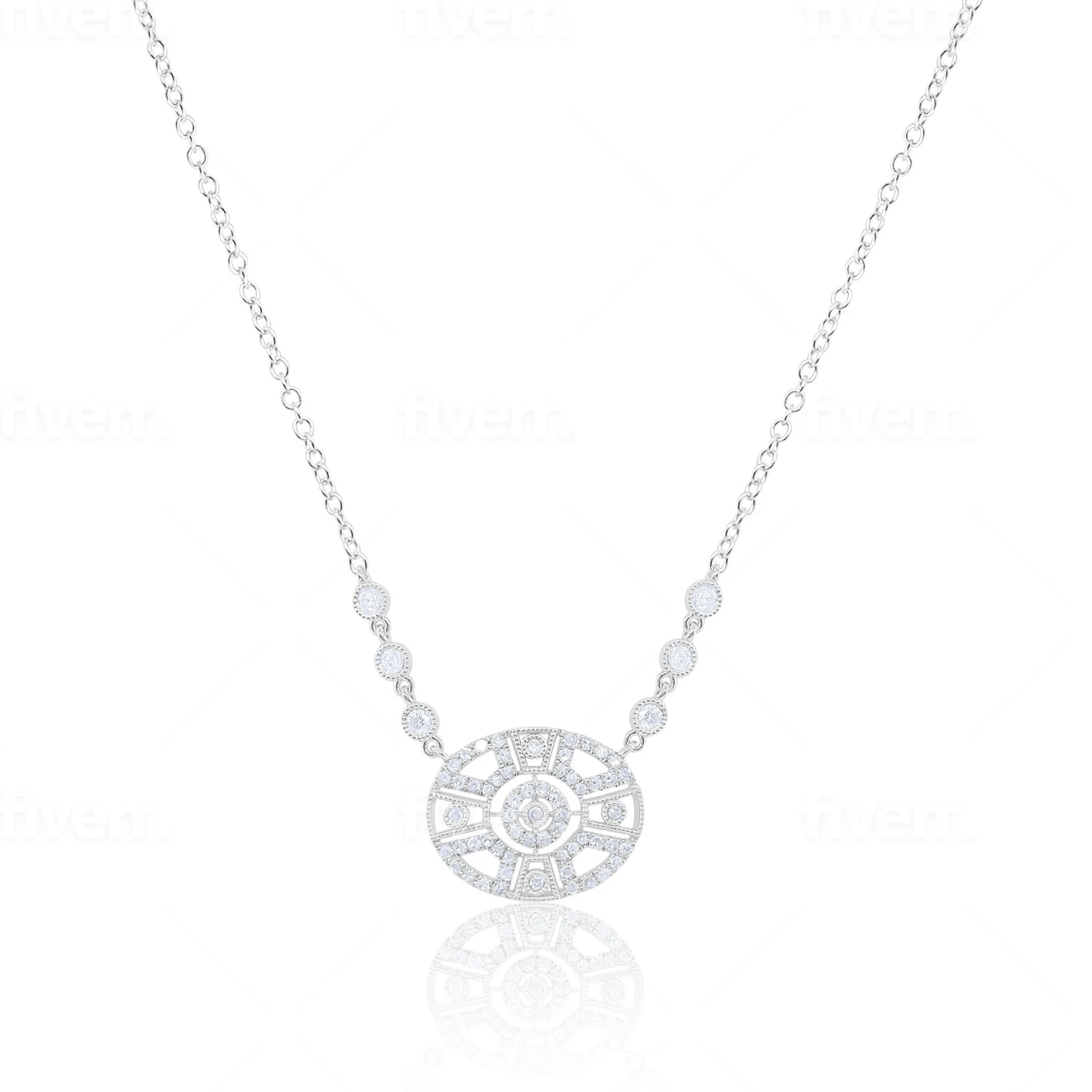 Oval 14K White Gold Diamond Necklace