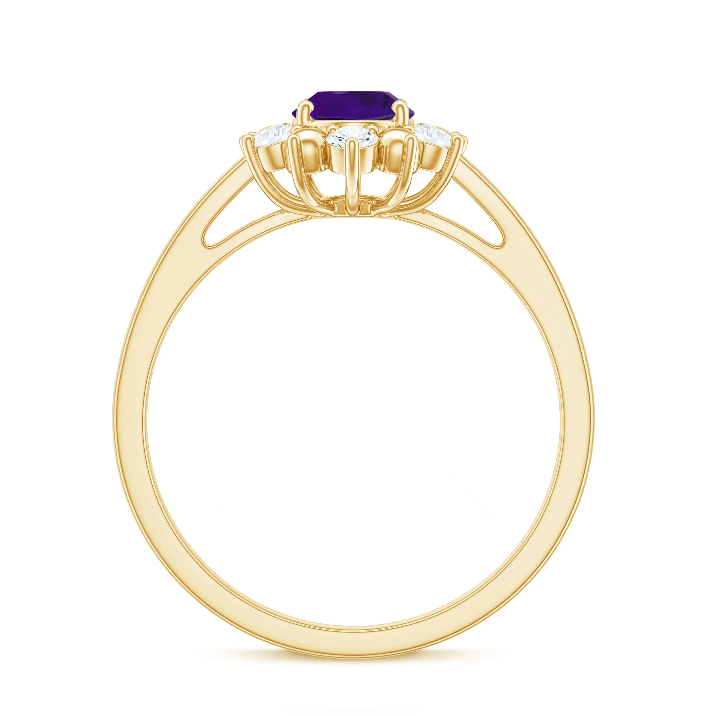 Oval Amethyst Floral Halo Engagement Ring with Diamond