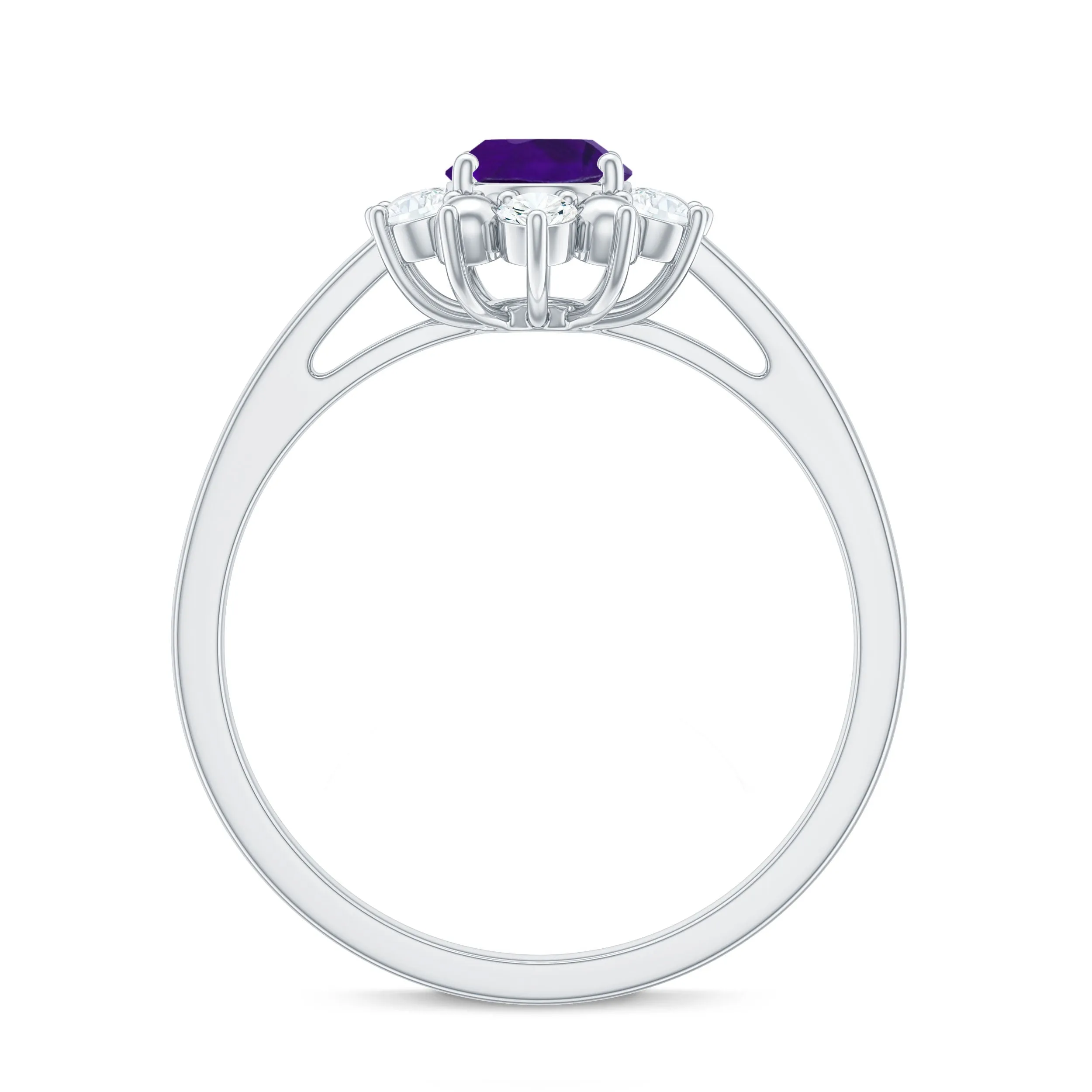 Oval Amethyst Floral Halo Engagement Ring with Diamond