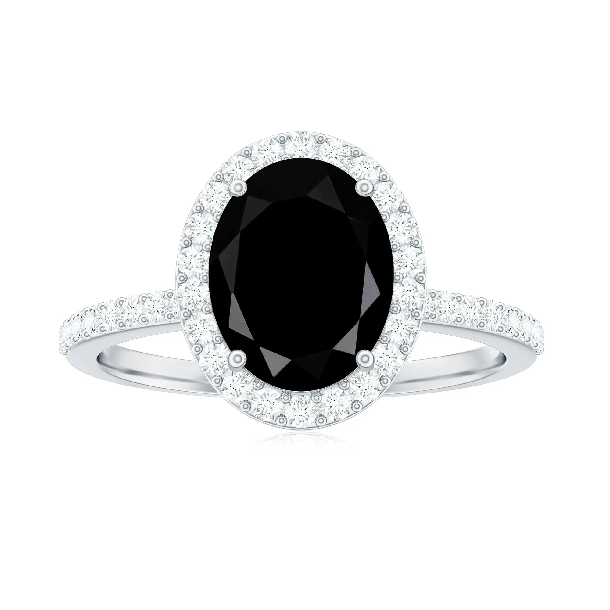 Oval Black Spinel and Diamond Classic Halo Engagement Ring