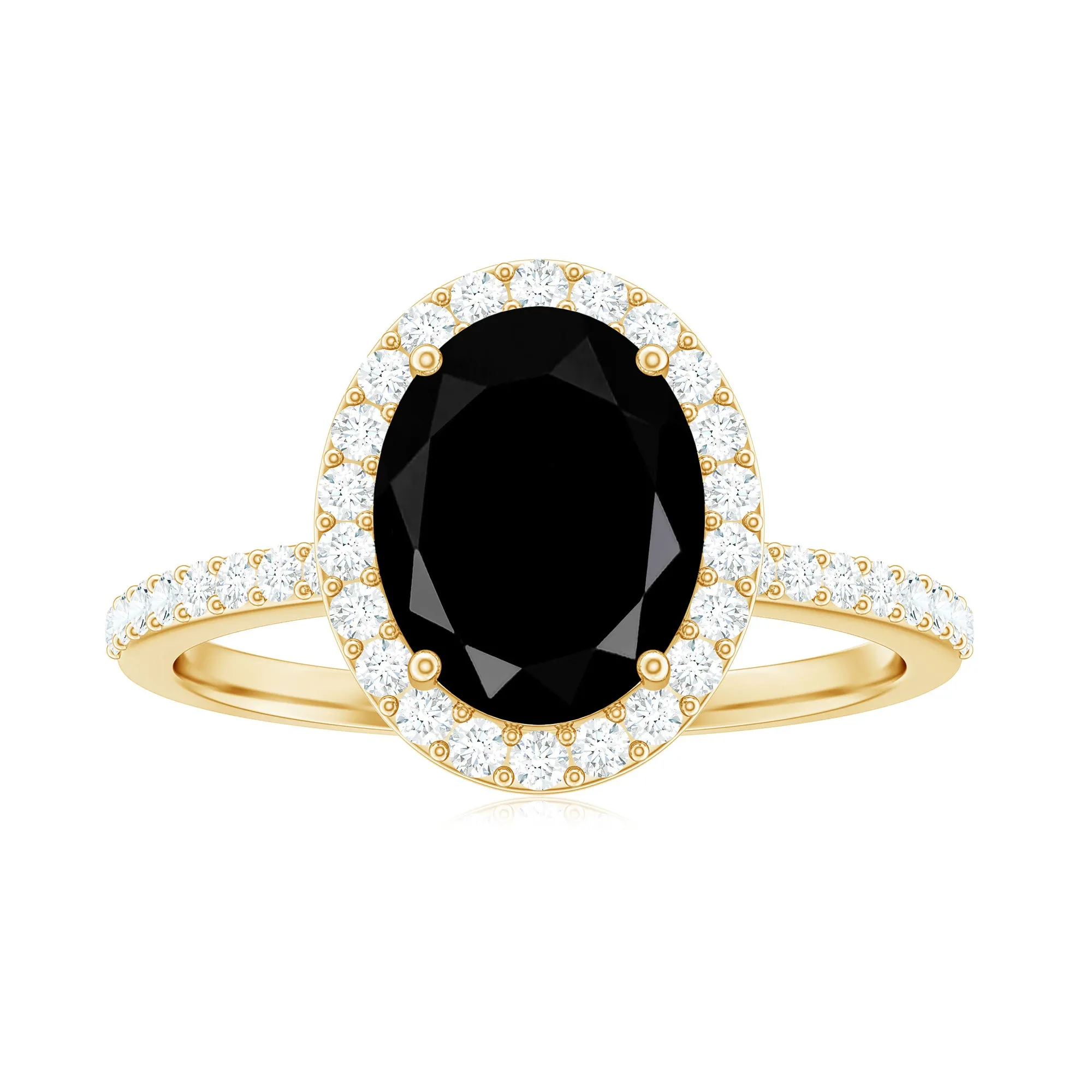 Oval Black Spinel and Diamond Classic Halo Engagement Ring