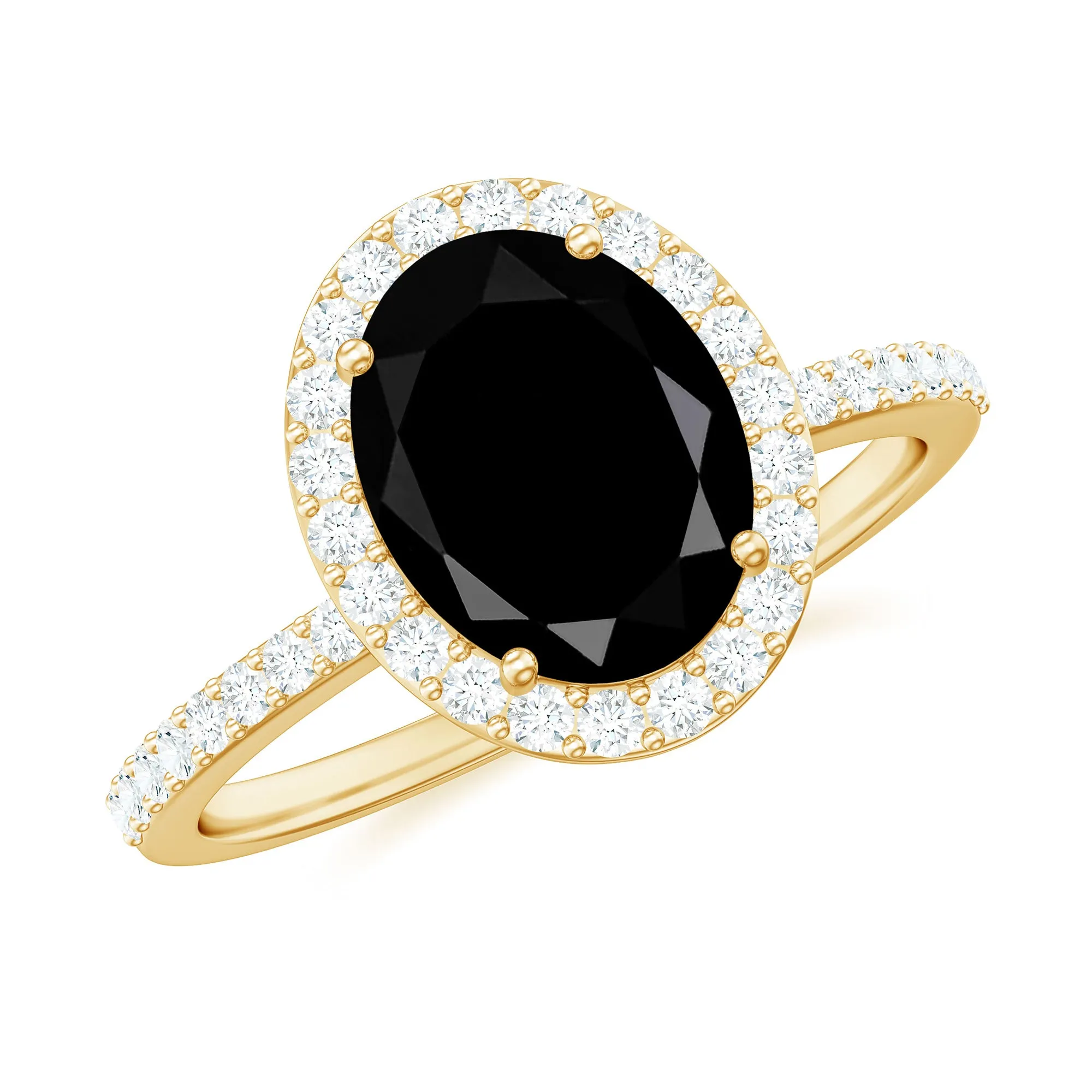 Oval Black Spinel and Diamond Classic Halo Engagement Ring