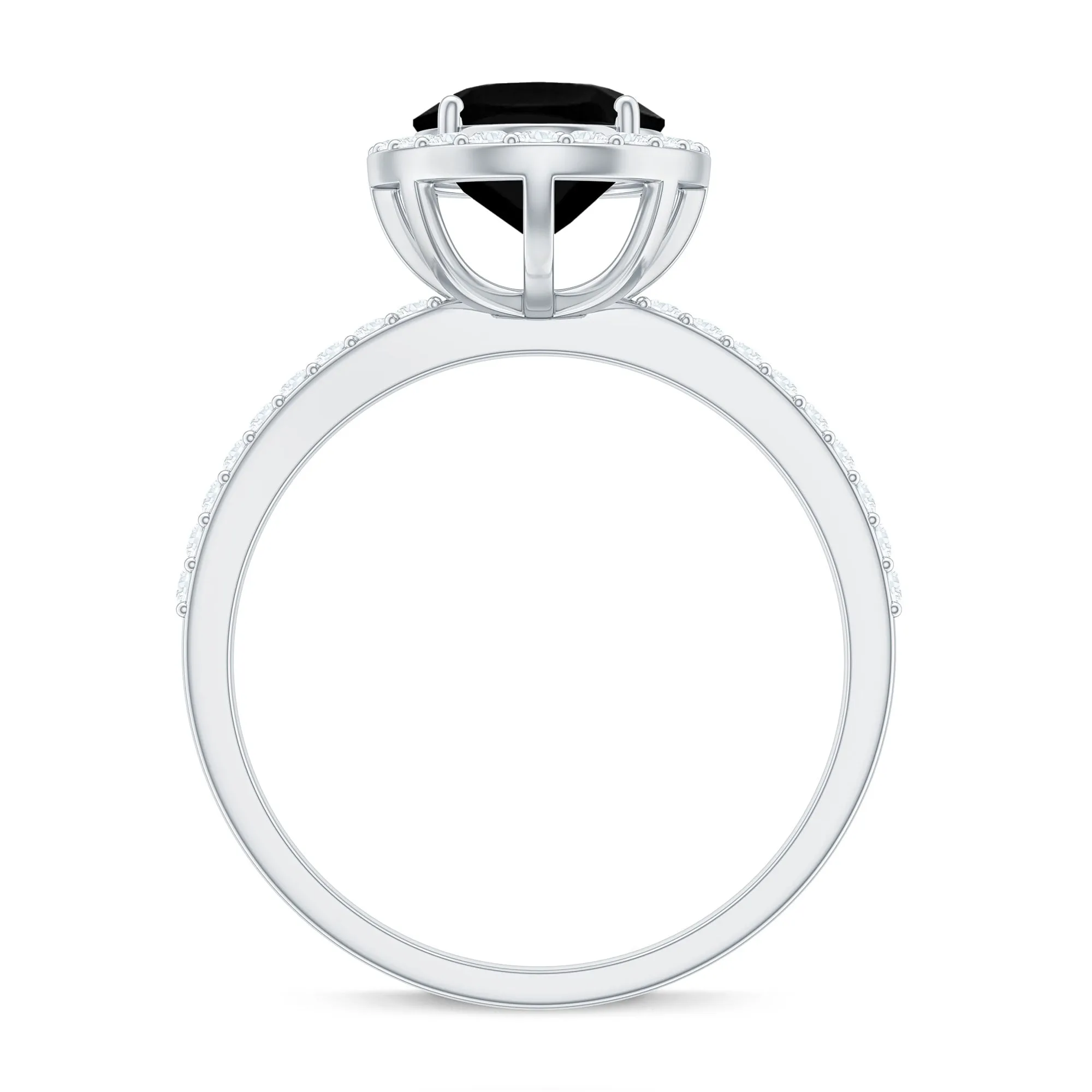 Oval Black Spinel and Diamond Classic Halo Engagement Ring