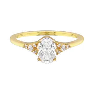 Oval Diamond and Tiny Pavé Side Stones Engagement Ring
