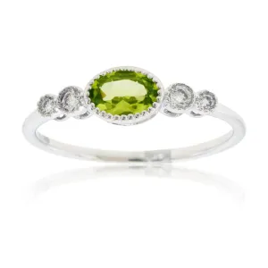 Oval East-West Peridot Milgrain Halo Ring