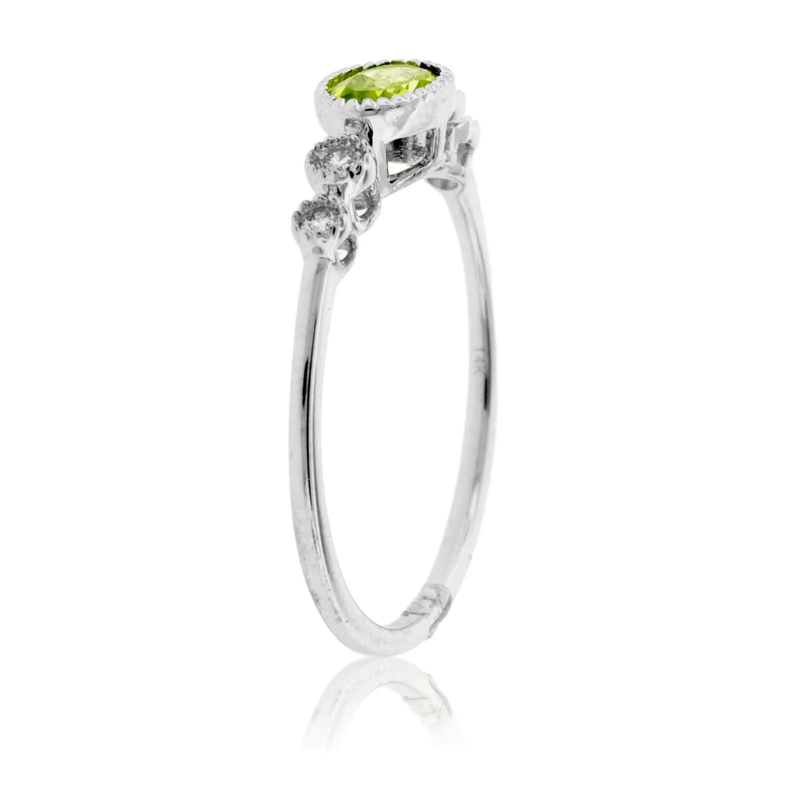 Oval East-West Peridot Milgrain Halo Ring