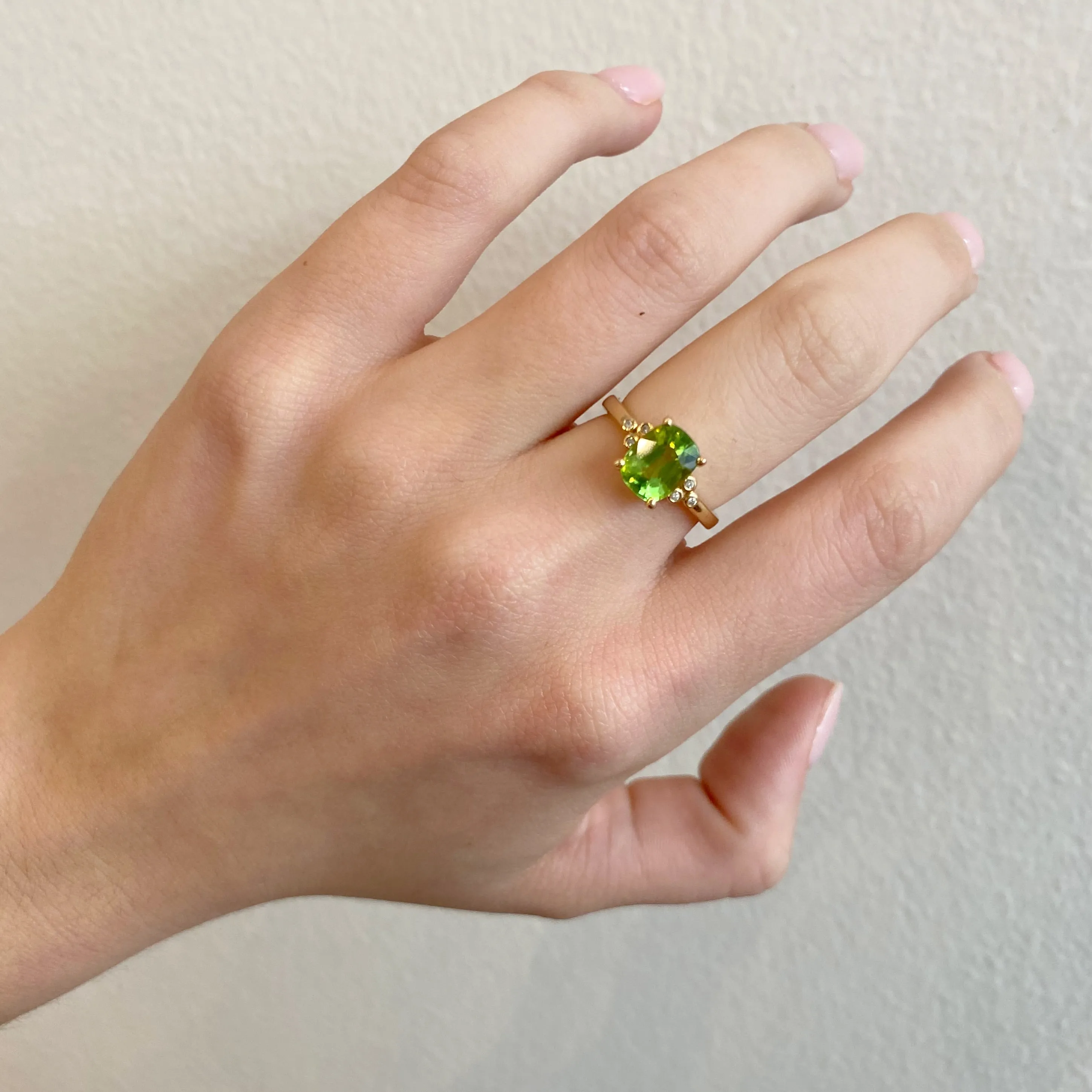 Oval Peridot & Diamond Trio Ring