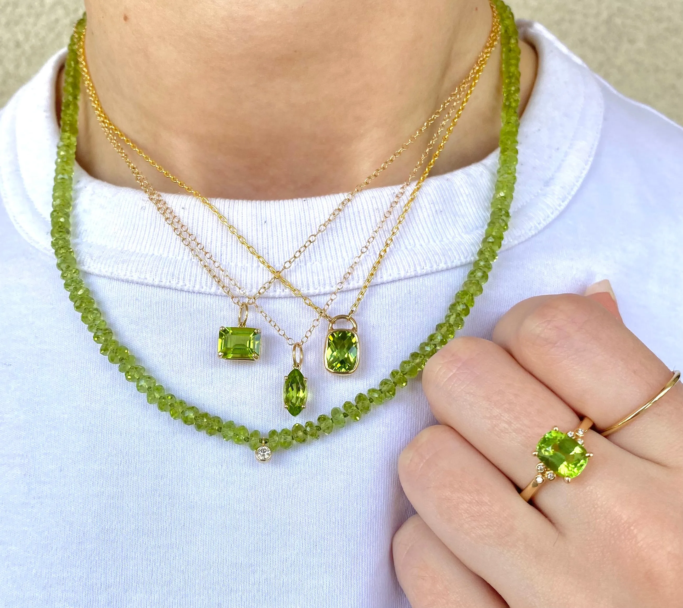 Oval Peridot & Diamond Trio Ring