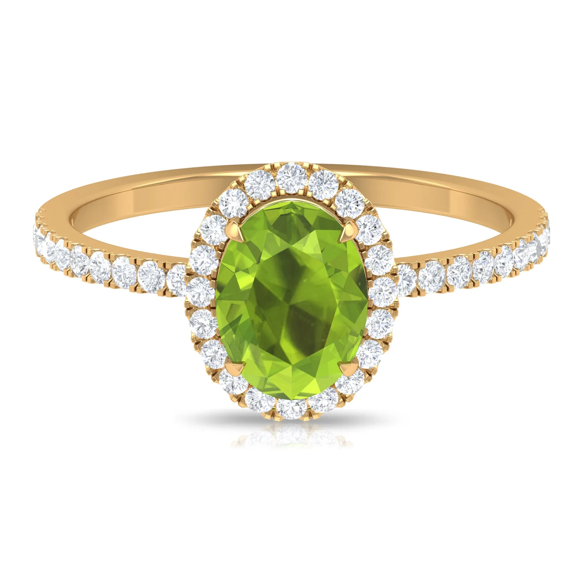 Oval Peridot Halo Engagement Ring with Diamond