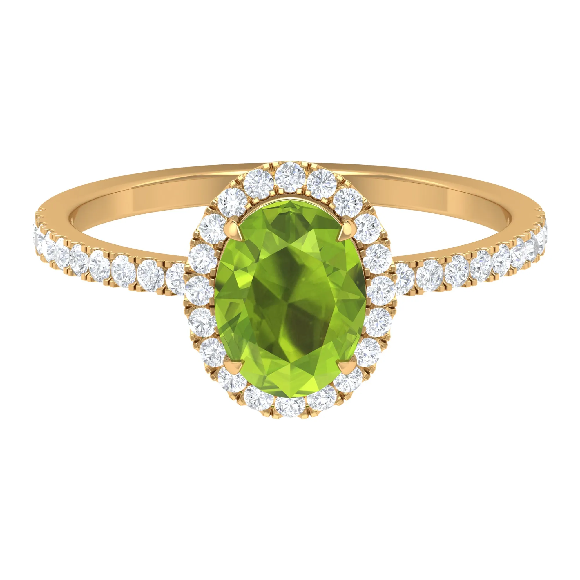Oval Peridot Halo Engagement Ring with Diamond