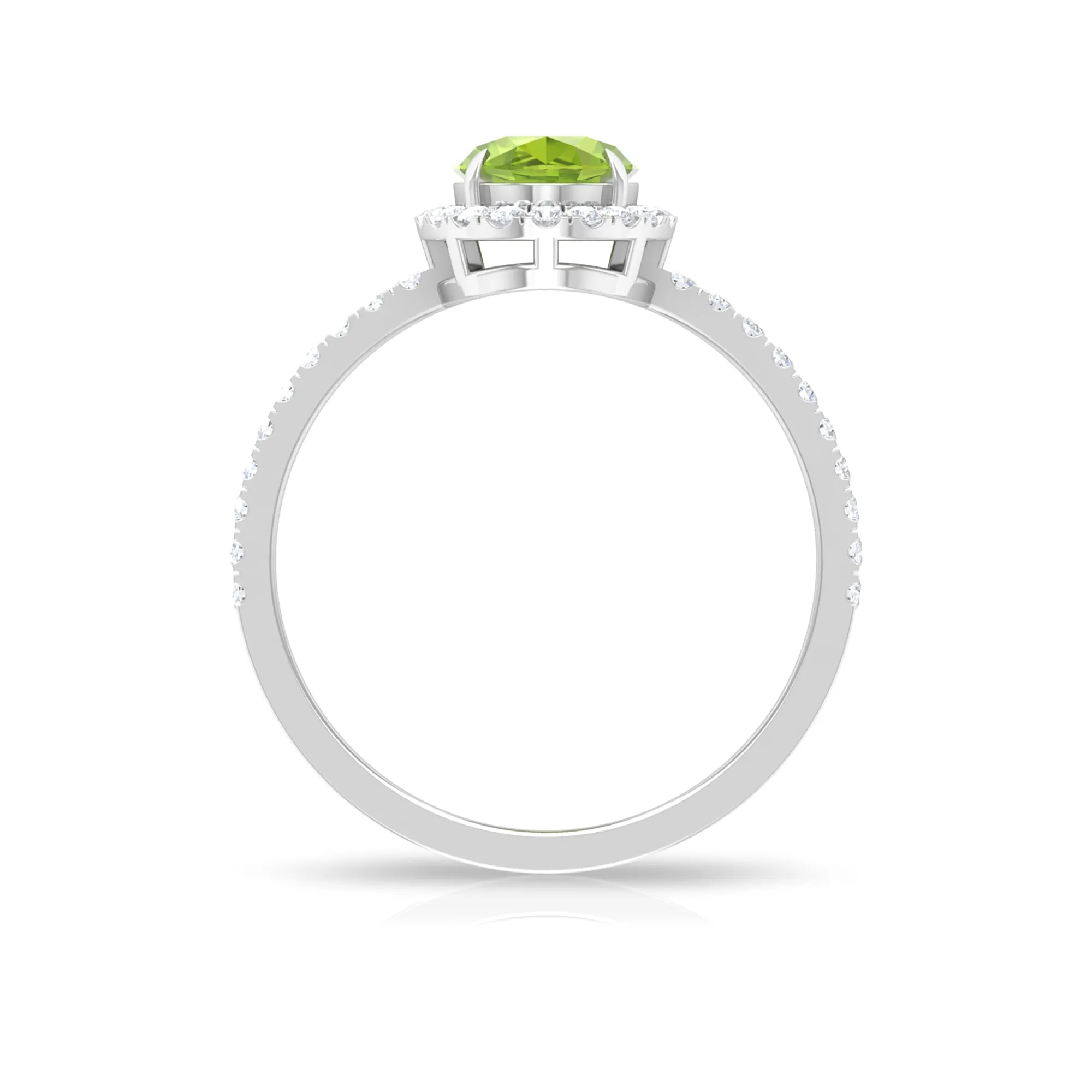 Oval Peridot Halo Engagement Ring with Diamond