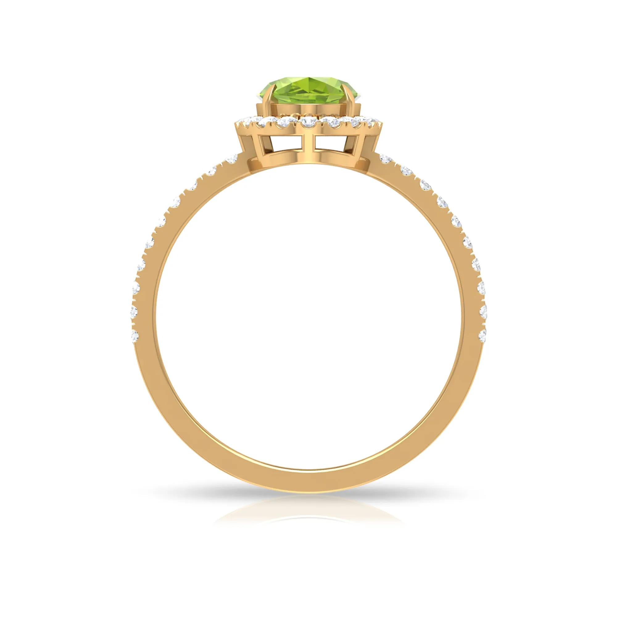 Oval Peridot Halo Engagement Ring with Diamond