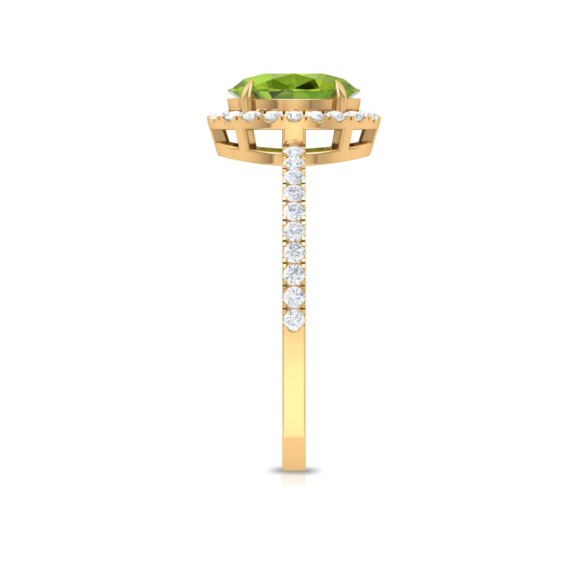 Oval Peridot Halo Engagement Ring with Diamond