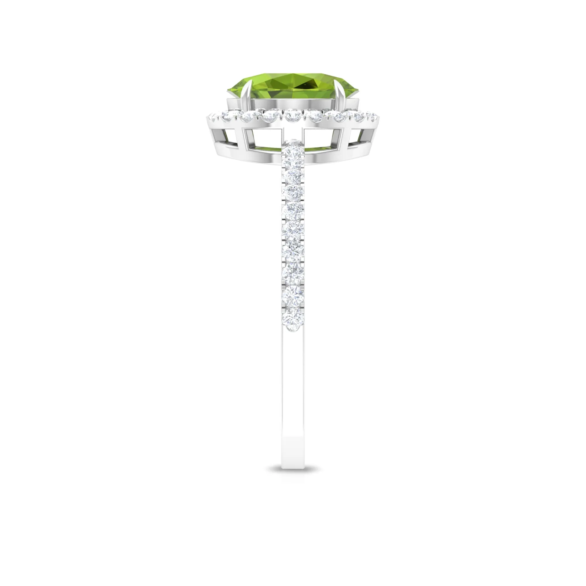 Oval Peridot Halo Engagement Ring with Diamond