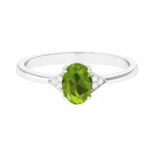 Oval Peridot Solitaire Ring with Diamond Accent
