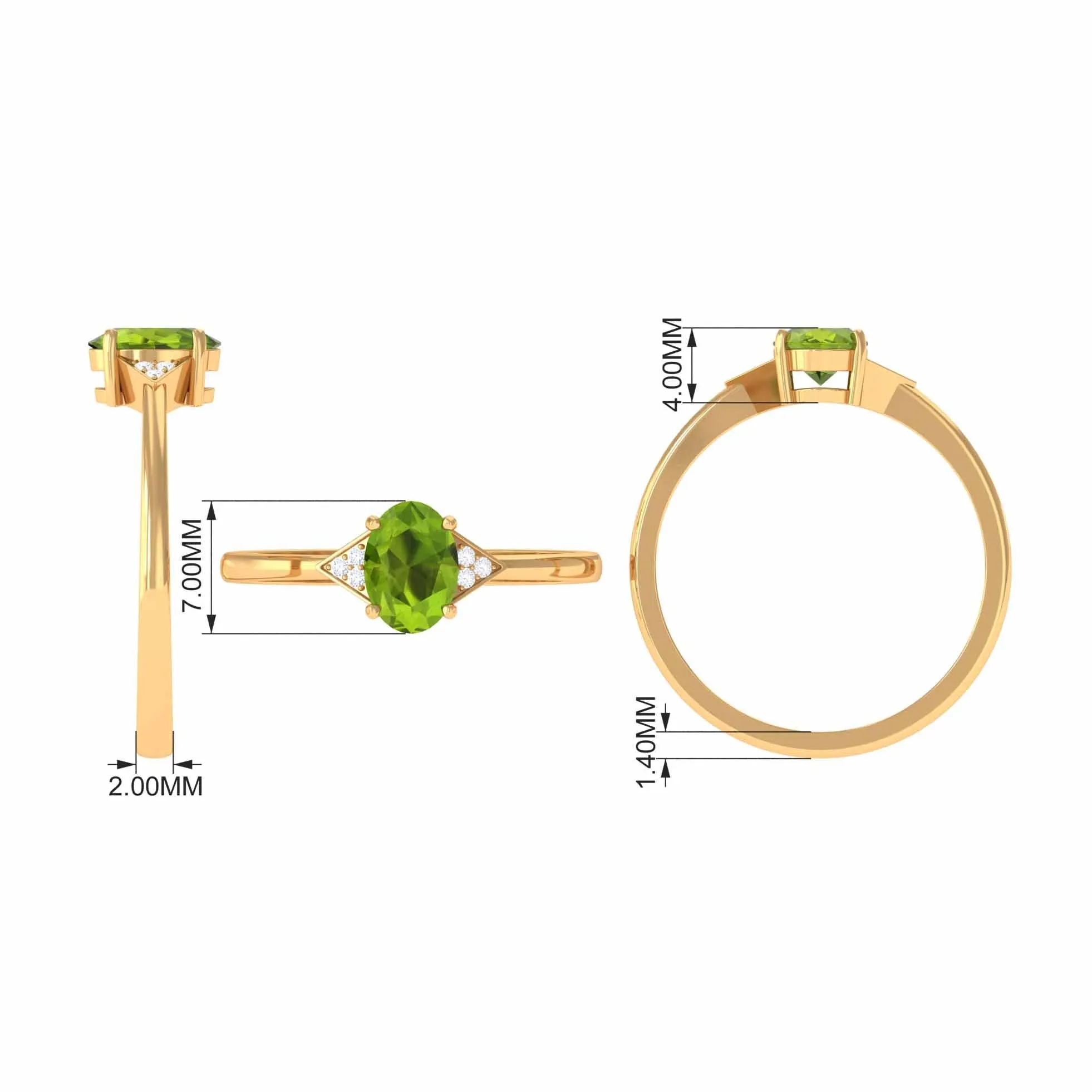 Oval Peridot Solitaire Ring with Diamond Accent