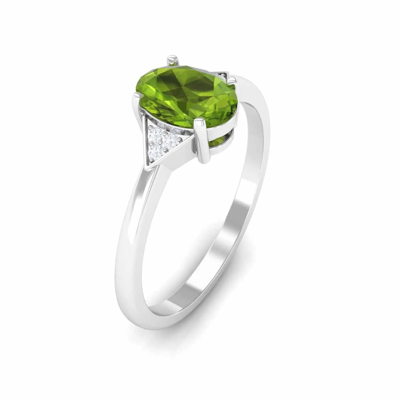 Oval Peridot Solitaire Ring with Diamond Accent