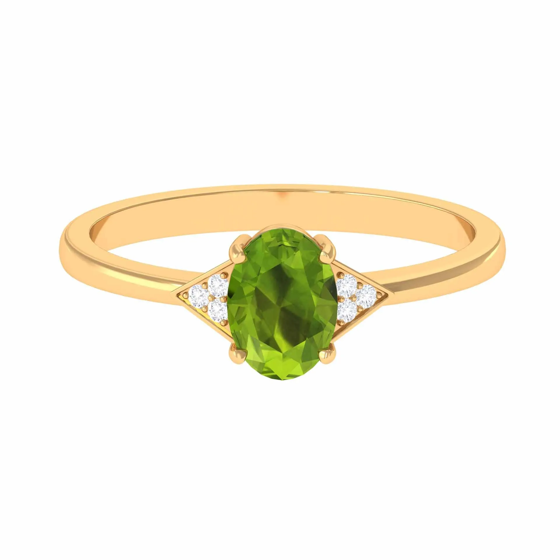 Oval Peridot Solitaire Ring with Diamond Accent